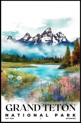 Grand Teton Watercolor Wall Art Poster