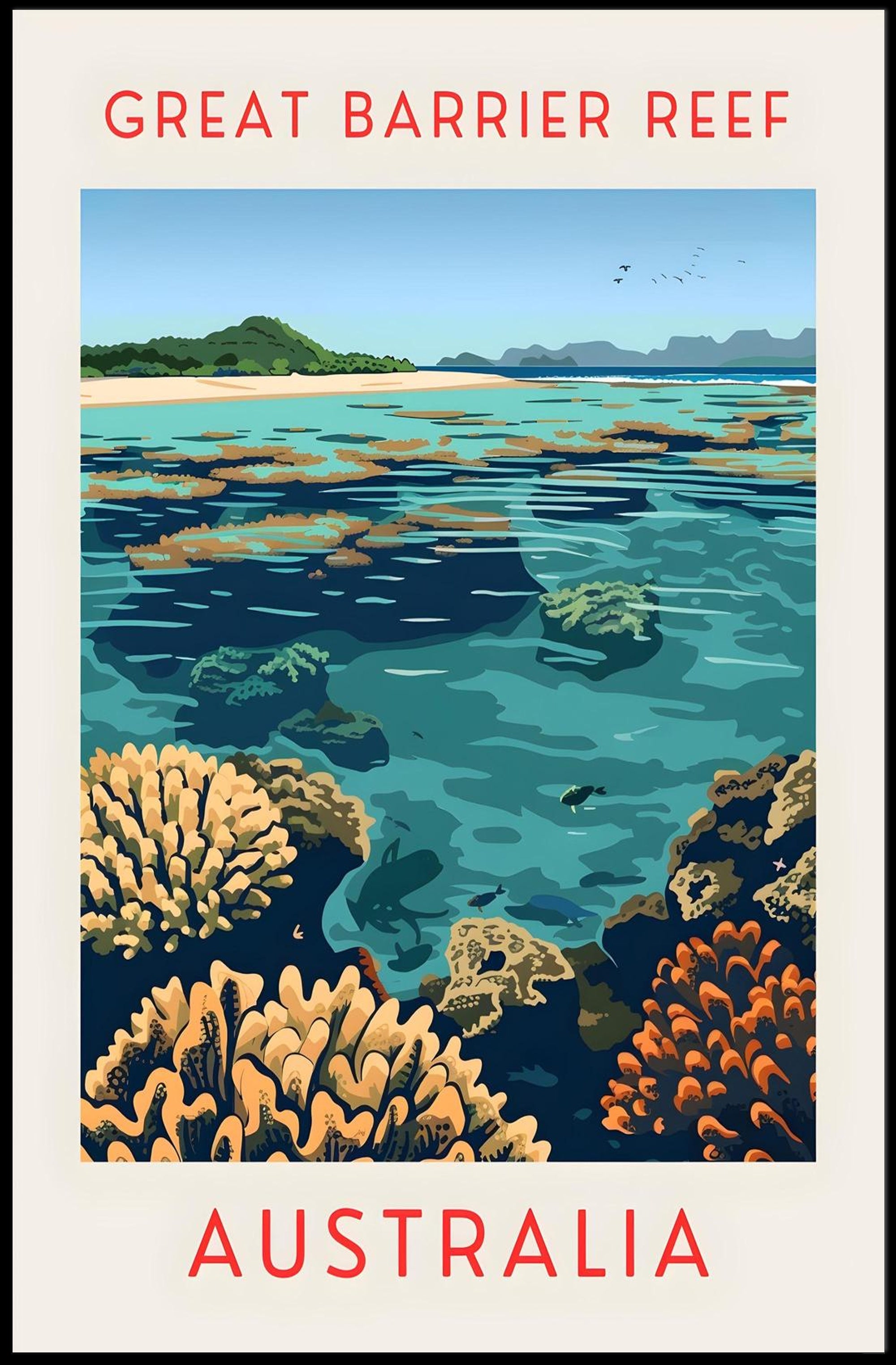 Great Barrier Reef: Vibrant Marine Life and Coral Formations Poster