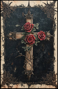 Gothic Cross with Red Roses Decoration Poster