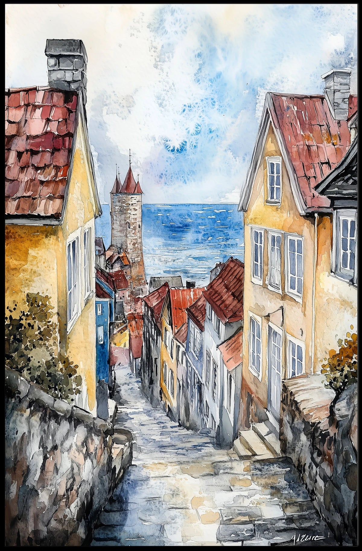Sweden Visby Coastal Town Seaside Landscape Poster