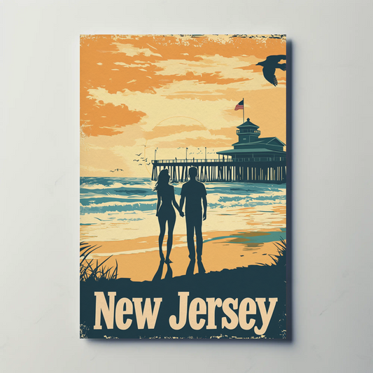New Jersey Beach Couple Vintage Poster