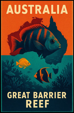 Great Barrier Reef Vintage Travel Adventure Poster