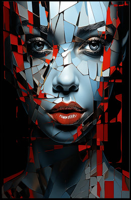 Fragmented Mosaic Female Face: Abstract Art Poster