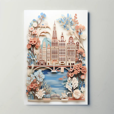 Amsterdam-Inspired Cityscape with Butterflies Art Poster
