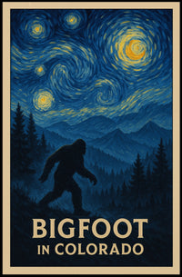 Bigfoot Colorado Poster Vintage Night Forest Wall Art
