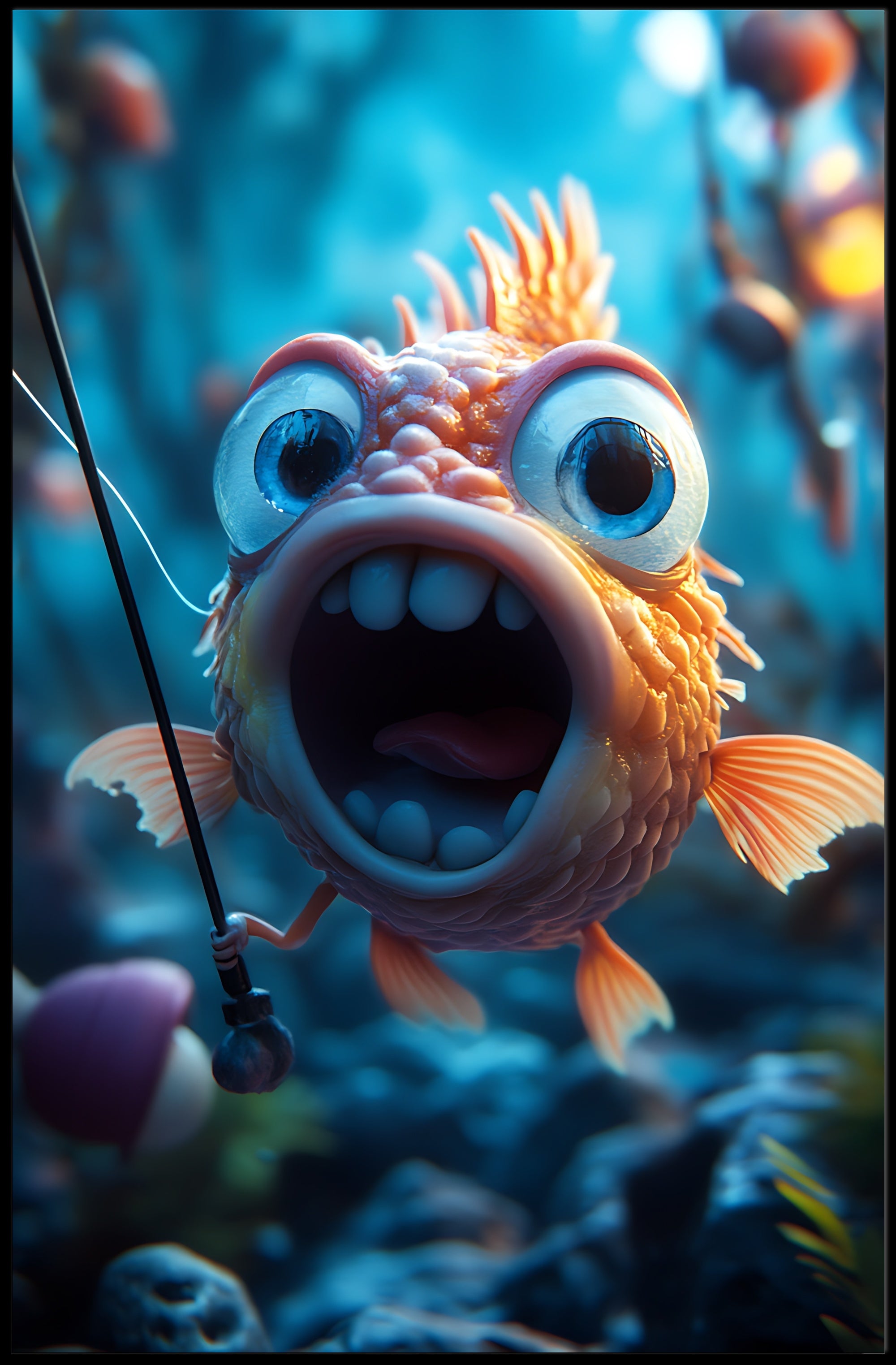 Whimsical Goldfish Adventure Cartoon Animal Poster