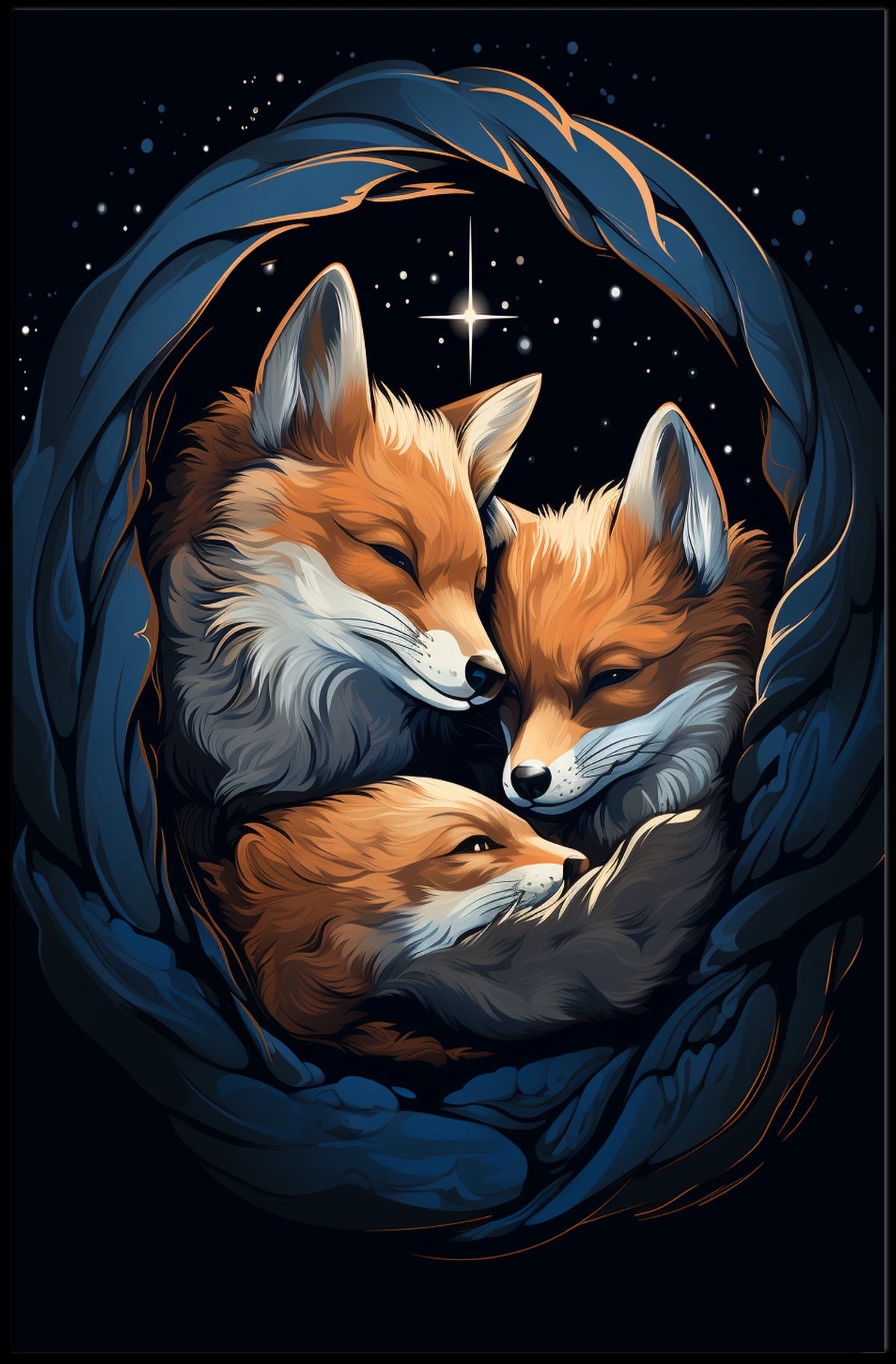 Starry Night With Foxes Poster