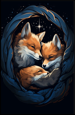 Starry Night With Foxes Poster