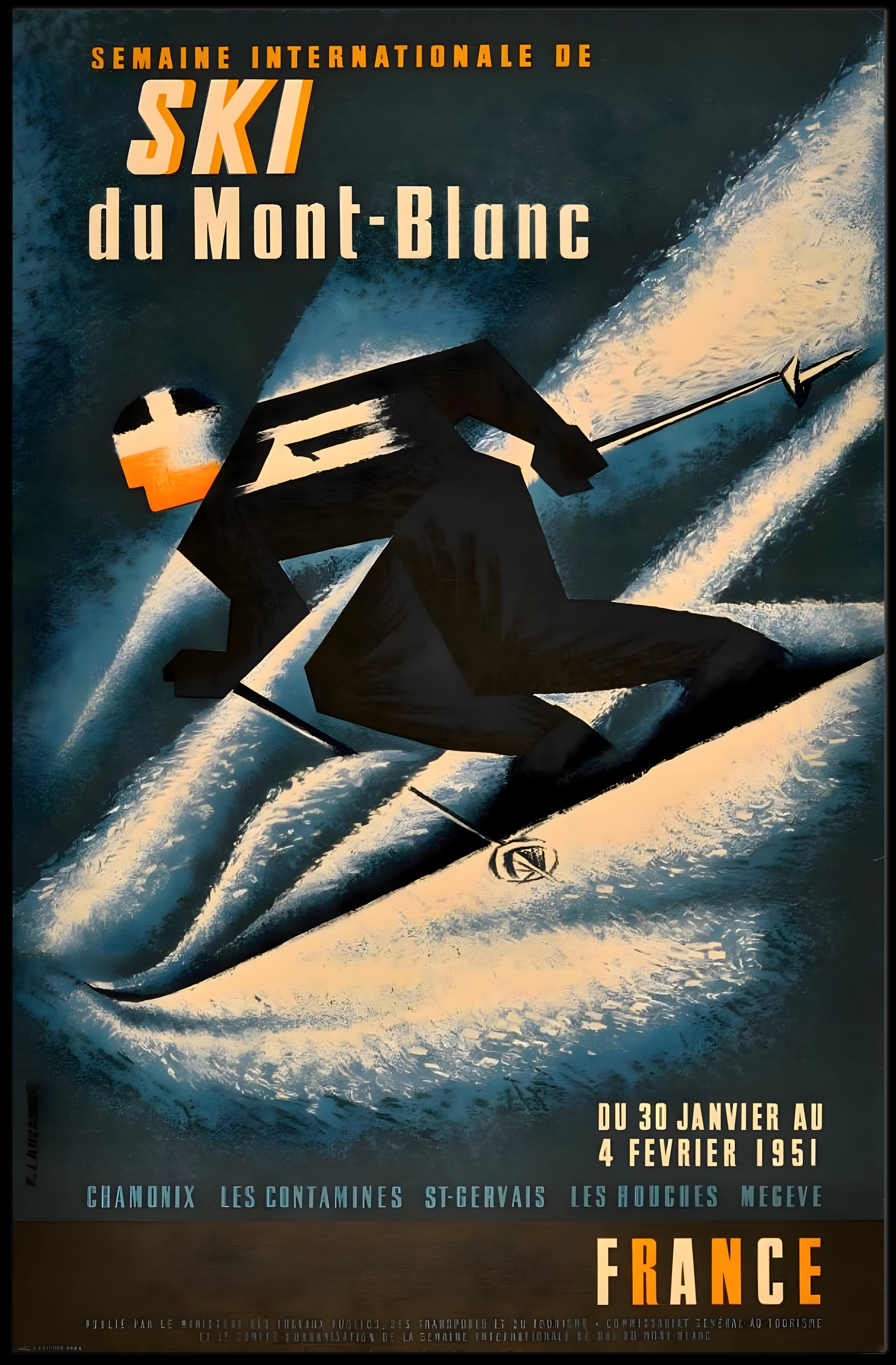 Vintage Skiing Mont Blanc Event Poster - Sports Poster PosterGoat