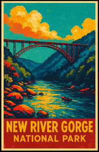 New River Gorge Vintage Travel Adventure Poster