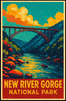 New River Gorge Vintage Travel Adventure Poster