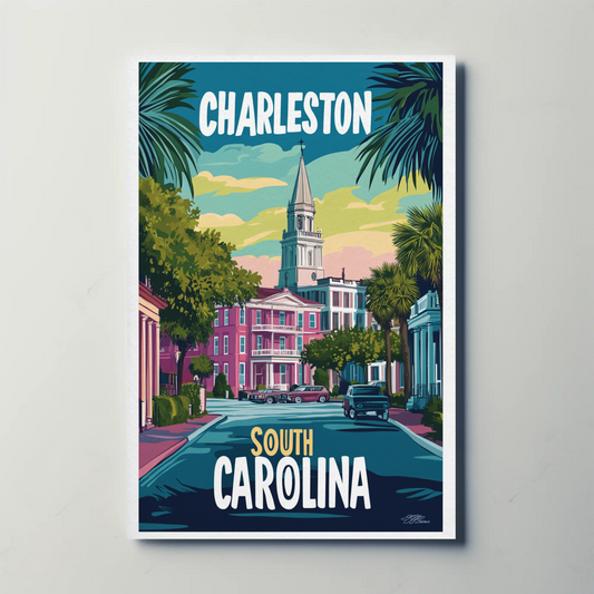 Charleston Cityscape Vintage Poster