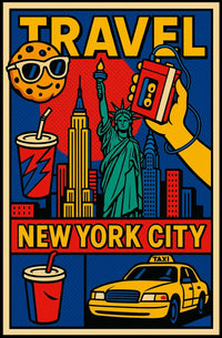 New York City Bold Colorful Skyline Poster Modern Wall Art