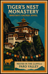 Tigers Nest Monastery Poster Vintage Travel Print