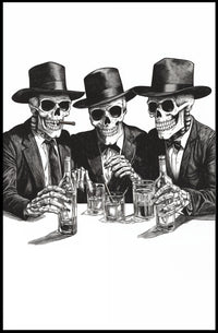 Skeletons in Suits Black-and-white Illustration Poster
