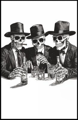 Skeletons in Suits Black-and-white Illustration Poster