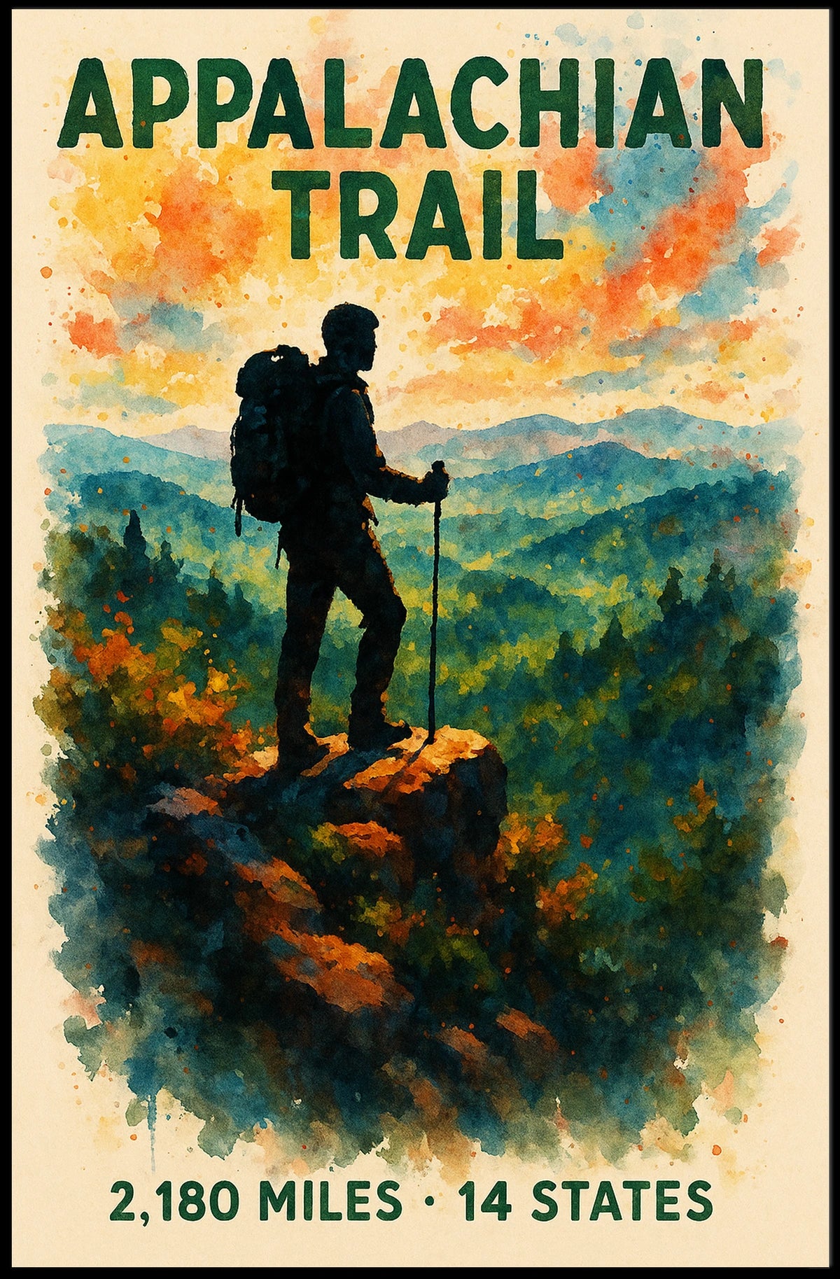 Appalachian Trail Watercolor Adventure Poster Print