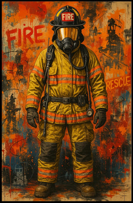 Firefighter Heroism Action Fire Rescue Poster