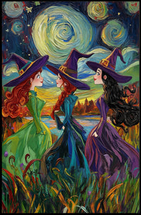 Three Witches Colorful Van Gogh Whimsical Poster