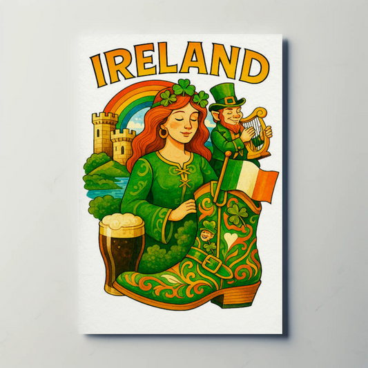 Ireland Folklore Rainbow Guinness Travel Poster