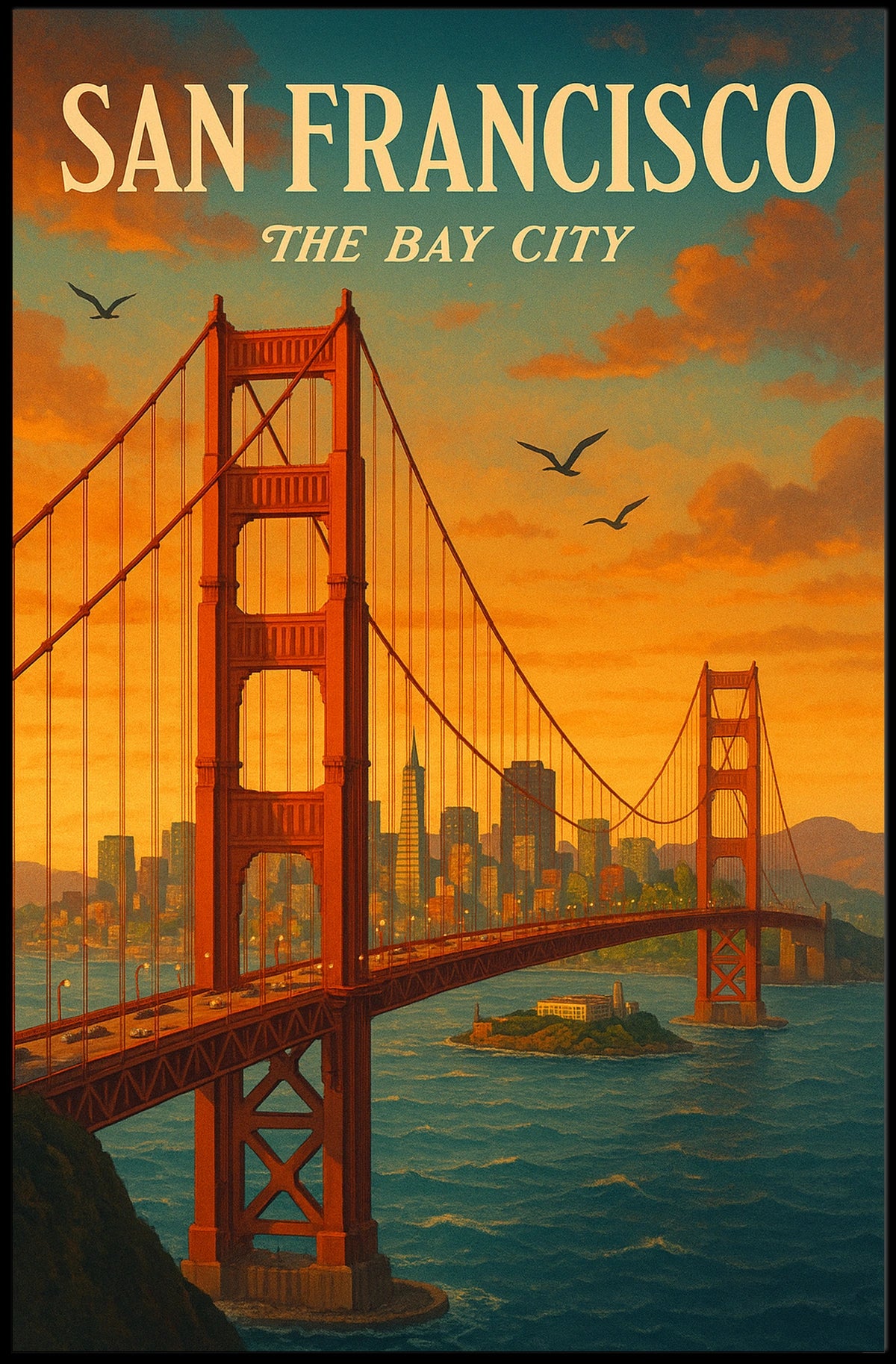 Golden Gate Bridge Vintage Travel Poster Art Print