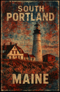 Nostalgic Maine Lighthouse Vintage Illustration Poster