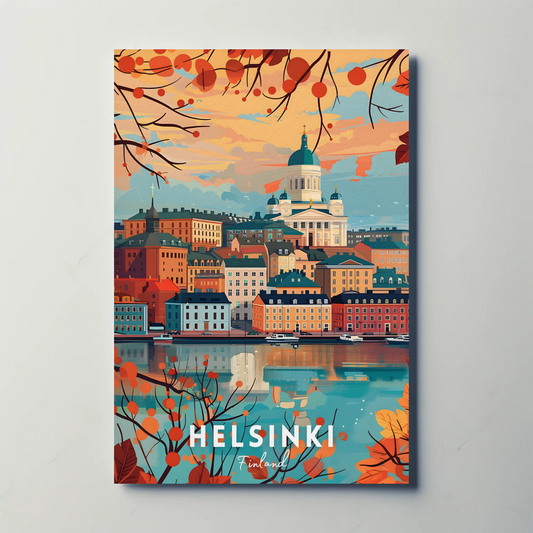 Helsinki Finland Cathedral Autumn Harbor City Travel Poster