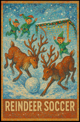 Whimsical Reindeer Soccer Festive Holiday Poster