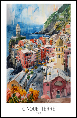 Colorful Cinque Terre Watercolor Art Travel Poster PosterGoat