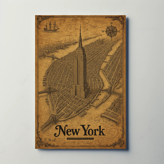 Vintage Empire State Building Old Map Poster