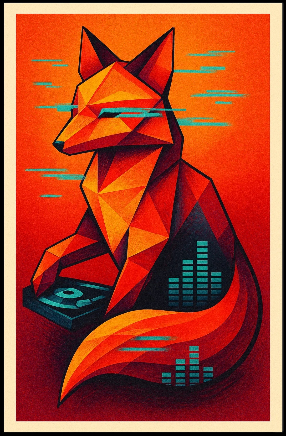 Geometric Fox With Digital Vibes Poster