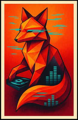 Geometric Fox With Digital Vibes Poster