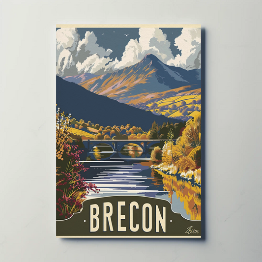 Brecon Mountain Bridge Autumn Valley View Travel Poster