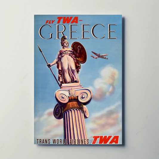 TWA to Greece 1955 Vintage Style Airline Travel Poster