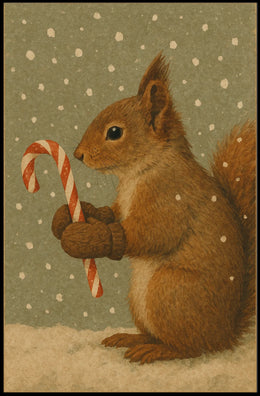 Winter Squirrel with Candy Cane Poster