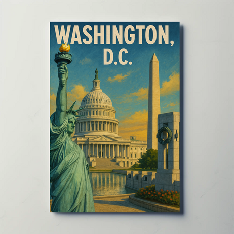 Patriotic American Landmarks Travel Poster