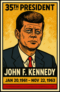 John F. Kennedy 35th President of the United States Inked Comic Style Poster