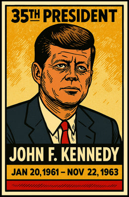 John F. Kennedy 35th President of the United States Inked Comic Style Poster