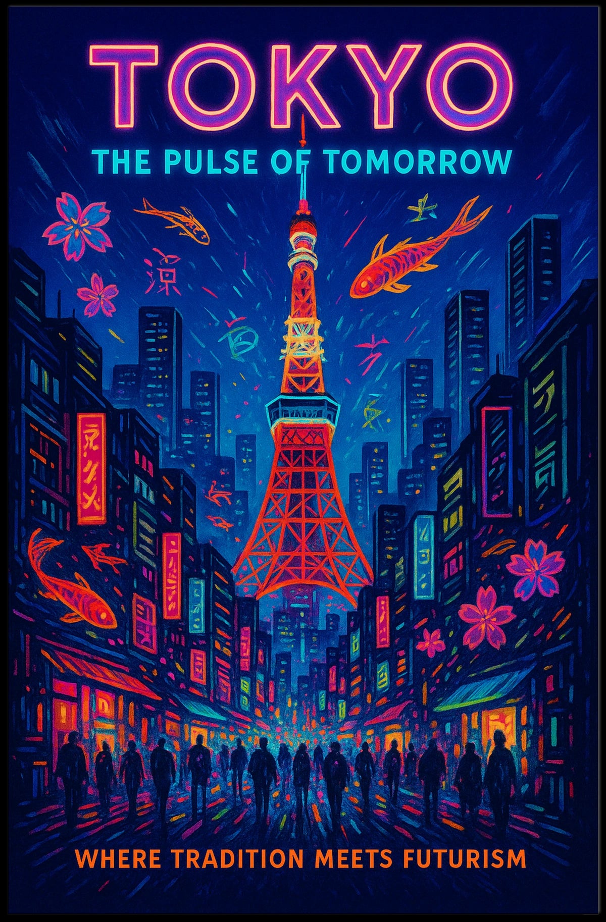 Tokyo Cityscape Neon Tradition Futurism Poster