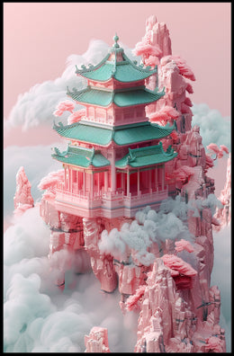 Floating Pagoda In The Clouds Poster PosterGoat