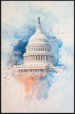Vintage US Capitol Dome Americana Themed Wall Art Poster