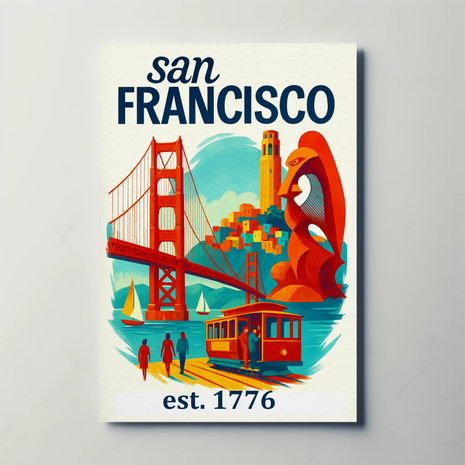 San Francisco Iconic Landmarks Illustrated Travel Poster