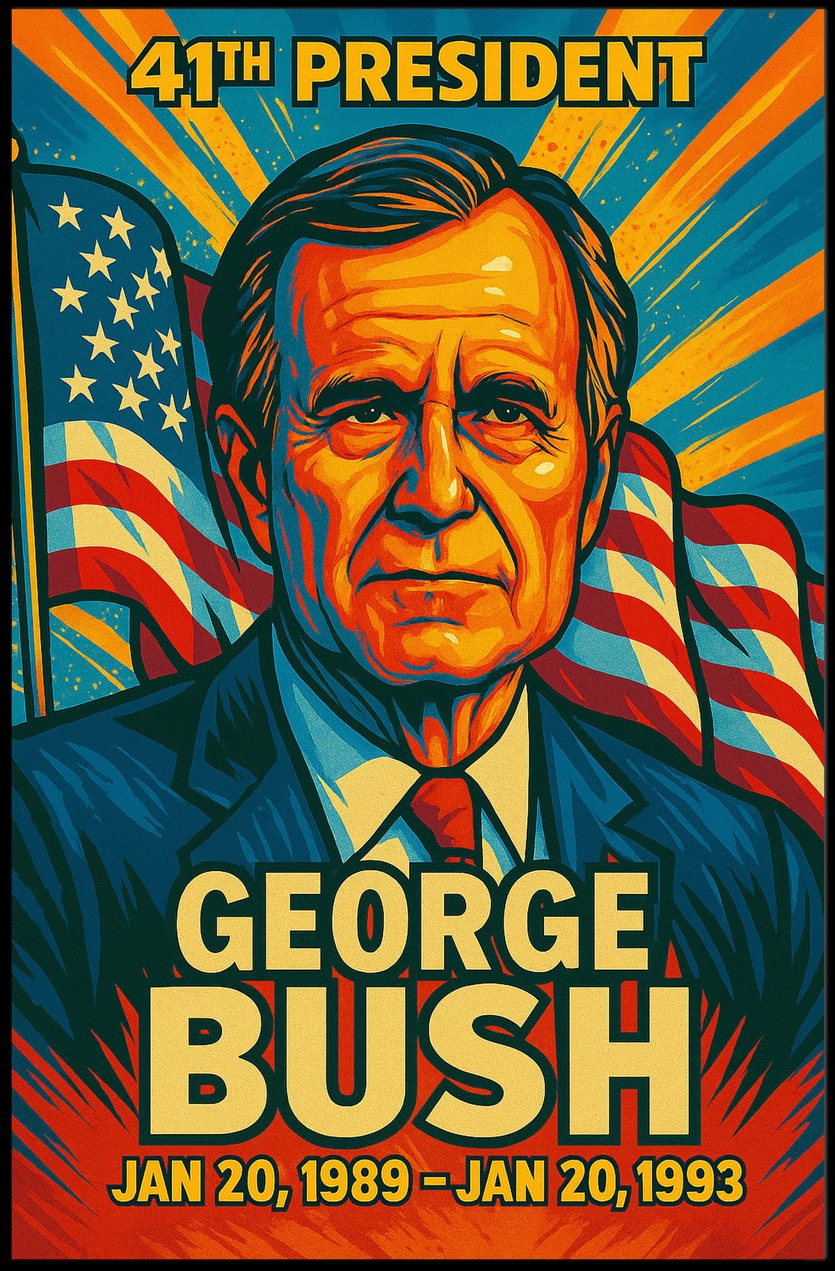 George H. W. Bush 41st President of the United States Colorful Comic Book Style Poster