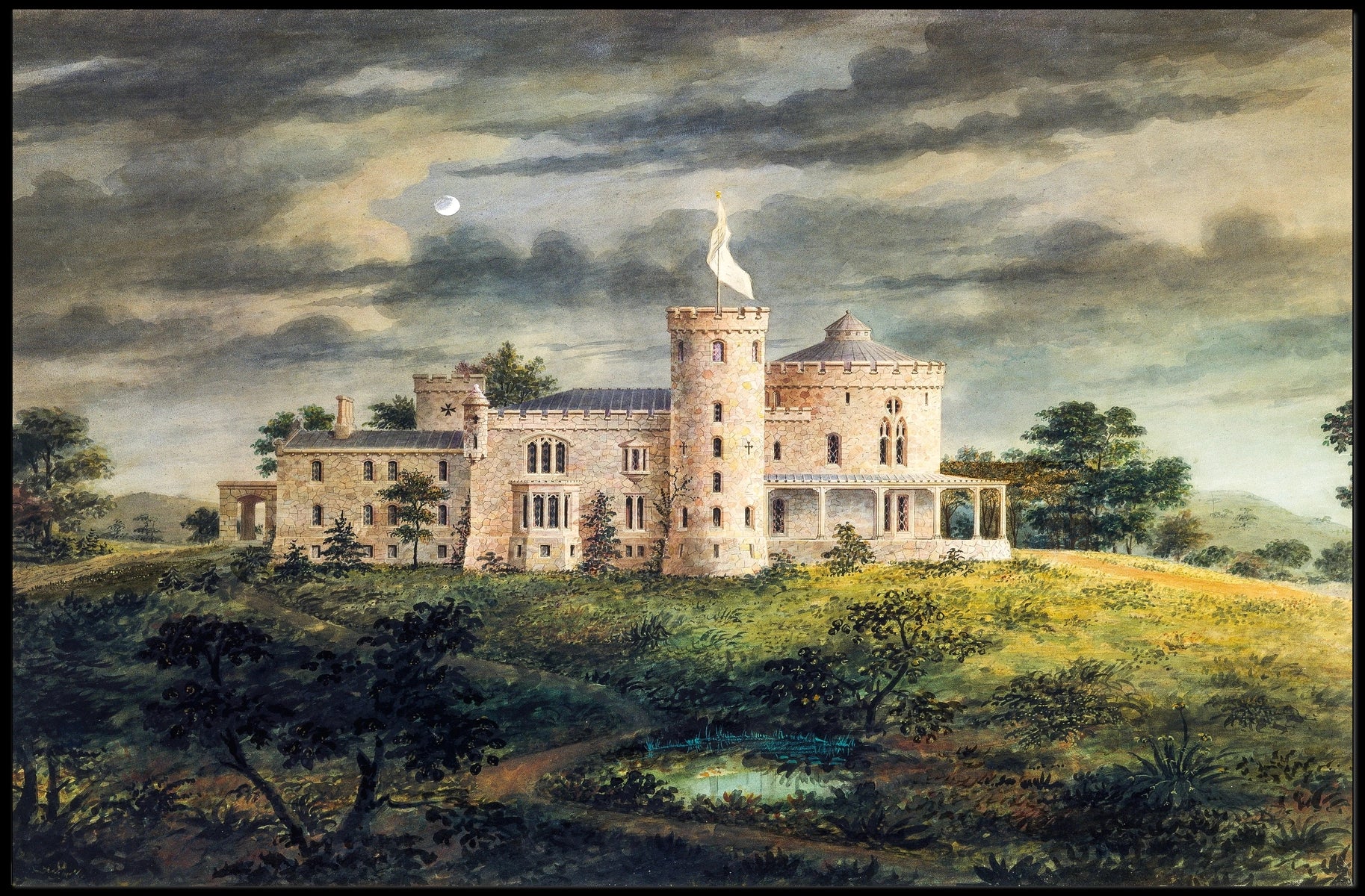 Mysterious Castle under a Moonlit Sky Poster