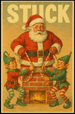 Santa Stuck in Chimney Christmas Poster Art