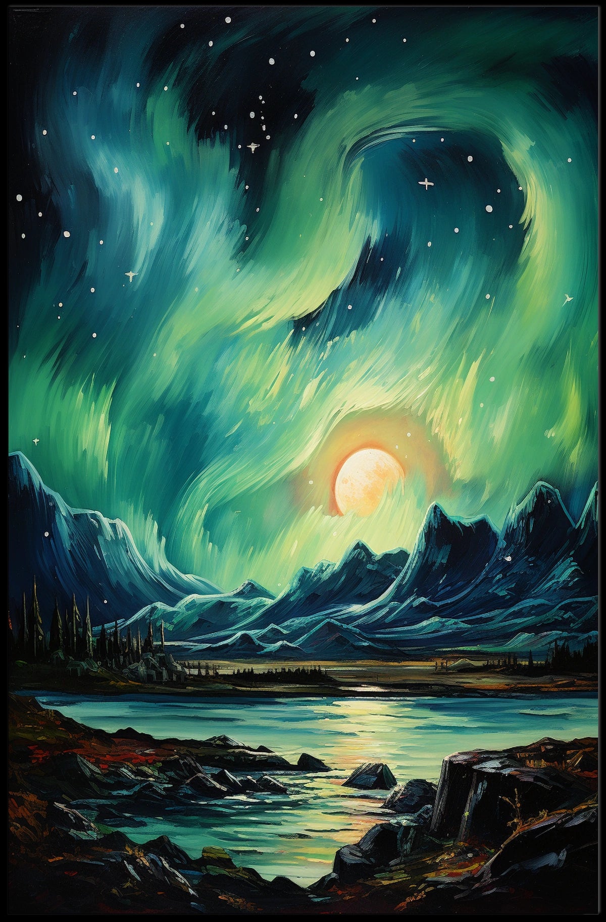 Aurora Borealis Nightscape Art Print National Park Poster