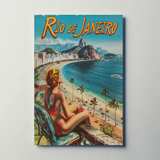 Rio Janeiro Beach View Retro Woman Vacation Travel Poster Travel Poster