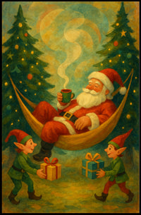 Whimsical Santa Hammock Christmas Poster for Holidays