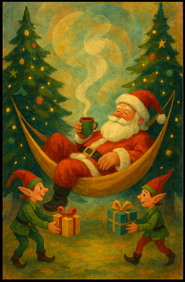 Whimsical Santa Hammock Christmas Poster for Holidays
