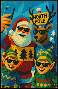 Cheerful Santa Selfie at North Pole Vintage Poster
